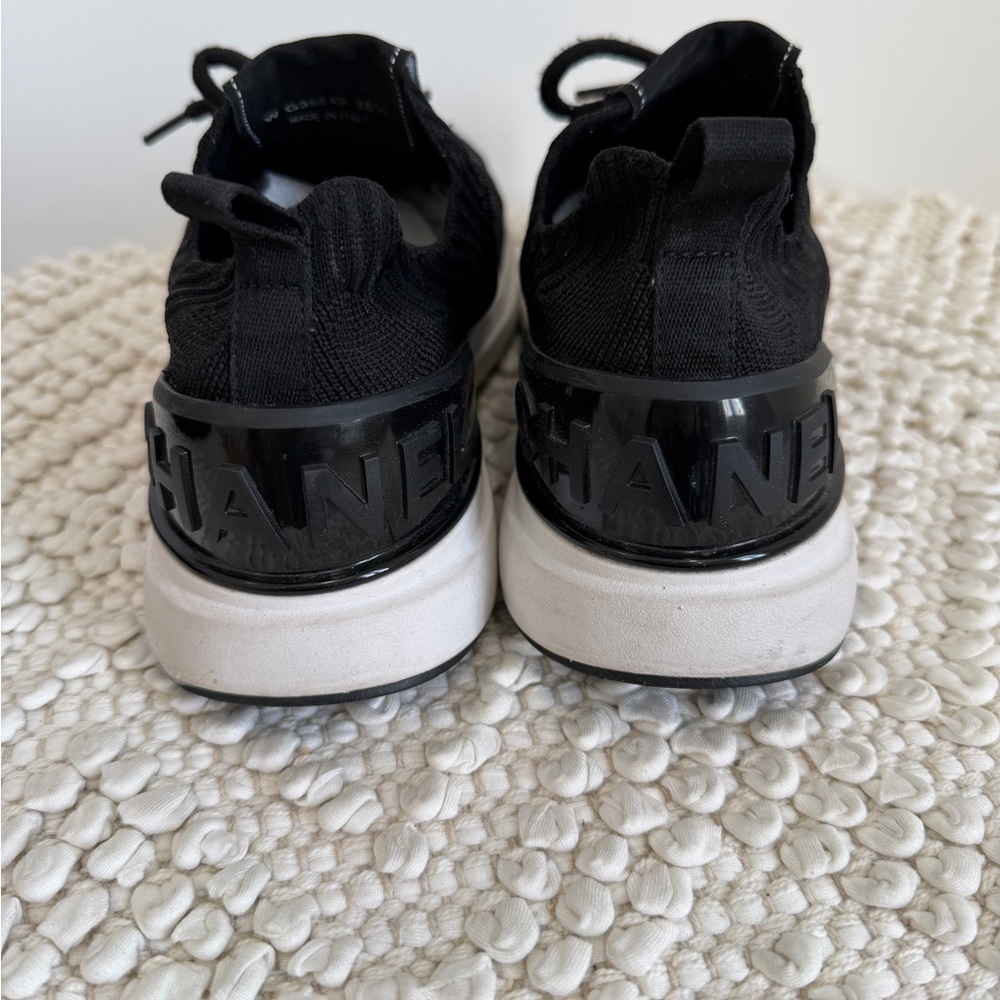 Authentic CHANEL Black ribbed knit lace up sneakers 38 1/2 - Picture 6 of 16